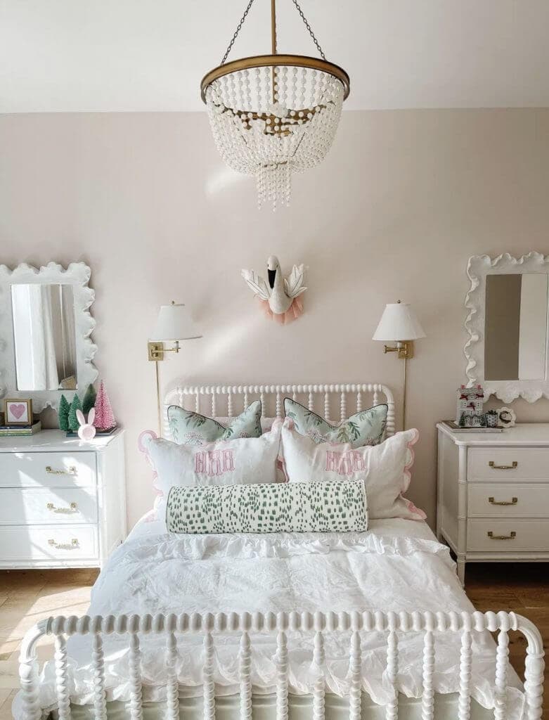 blush and white bedroom