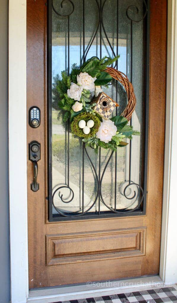 thrift store wreath makeover front door view