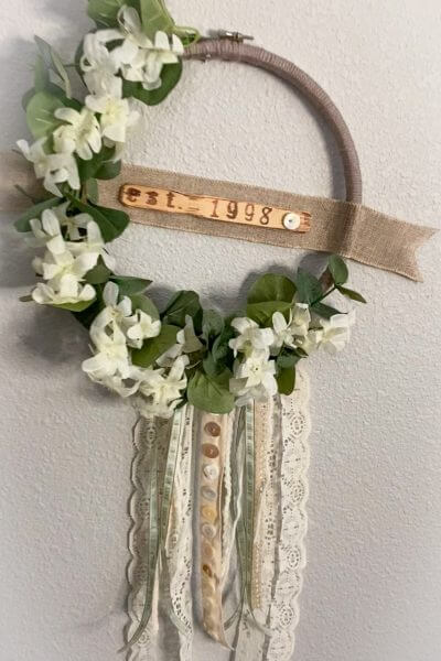 BOHO wedding hoop wreath hanging on wall