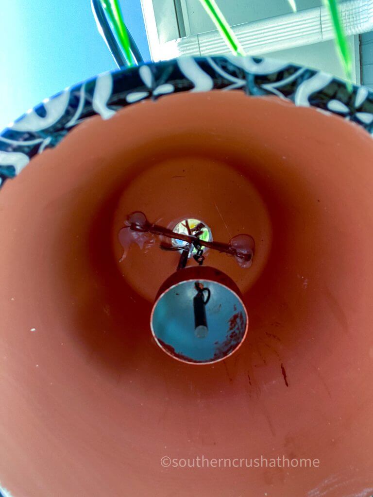 inside of clay pot wind chime