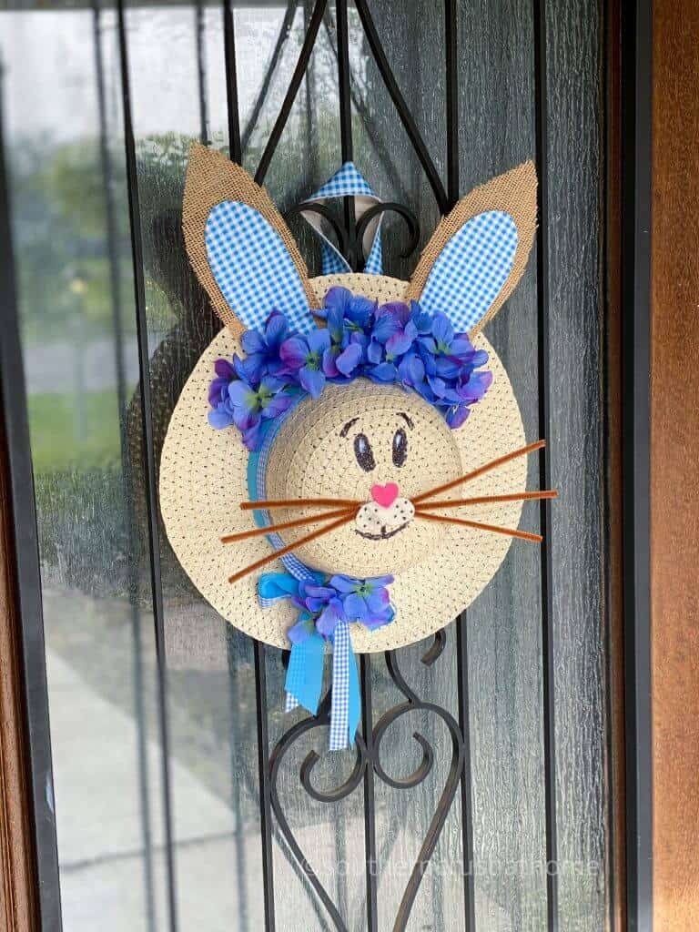 sun hat bunny wreath on front door