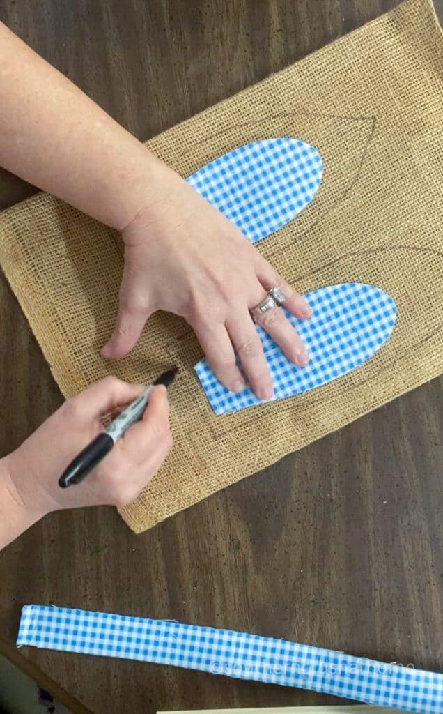 tracing bunny ears on burlap