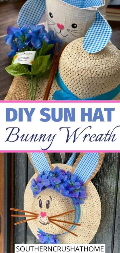 diy dollar tree sun hat bunny wreath on front door