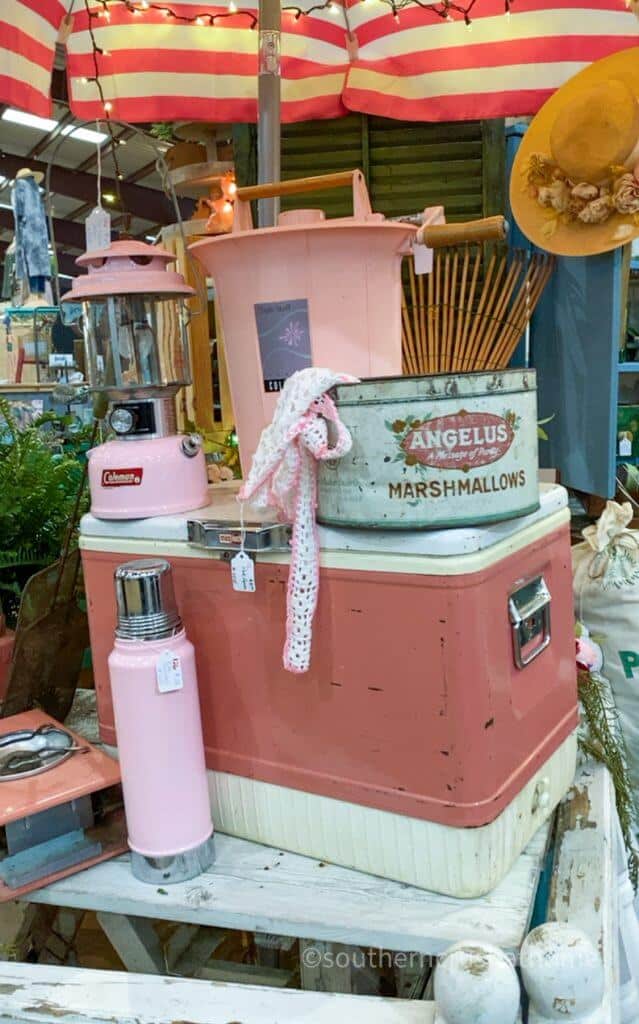 vintage pink coleman cooler and tumbler