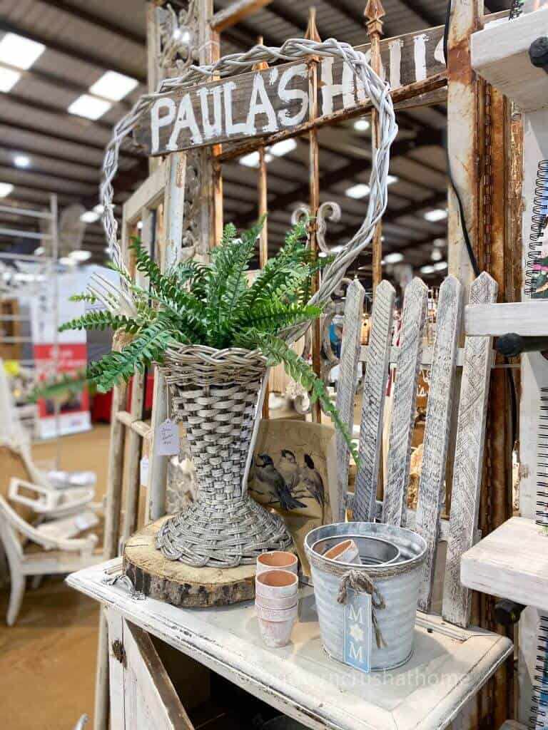 wicker basket with faux fern