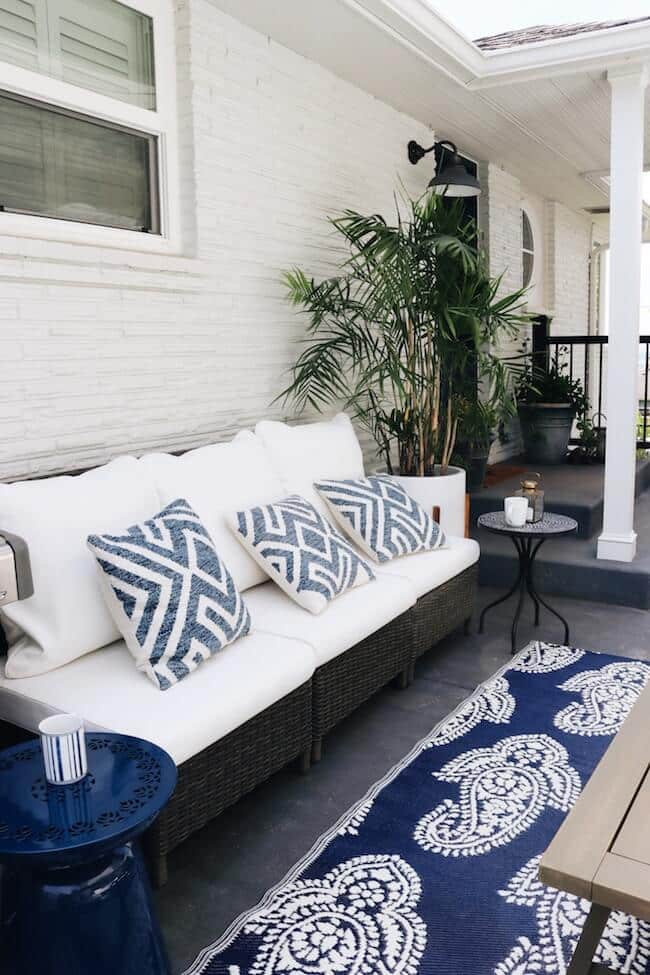 blue and white outdoor patio