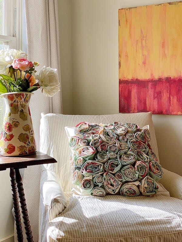 diy pillow craft on white chair