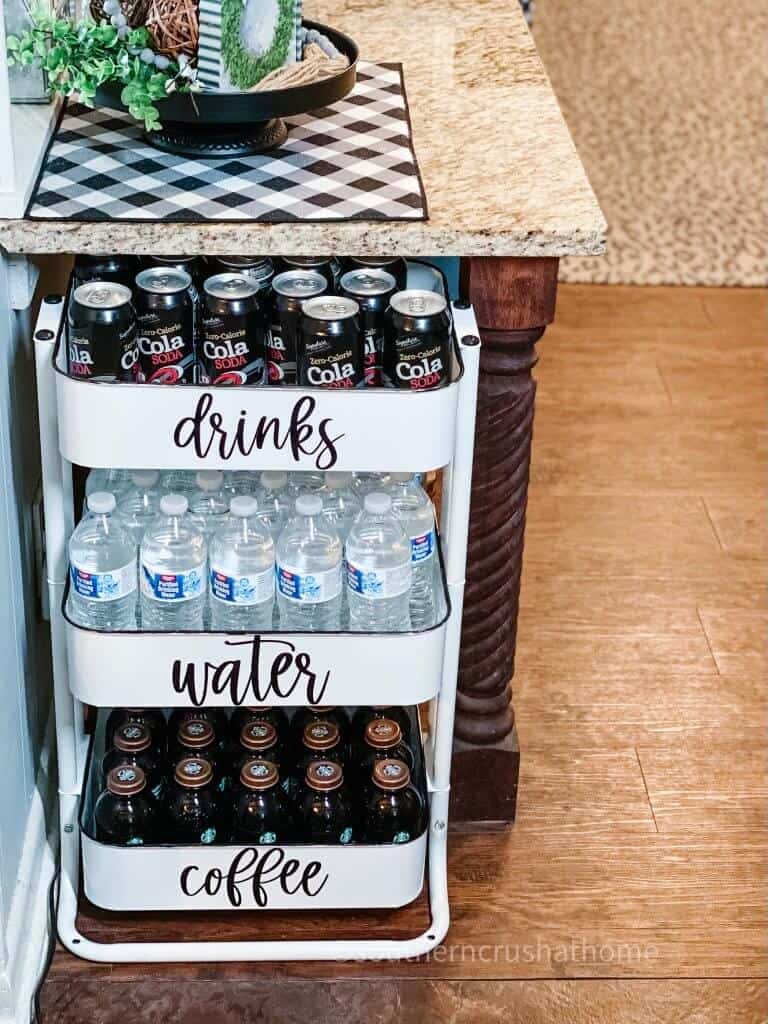 table top on farmhouse beverage cart diy