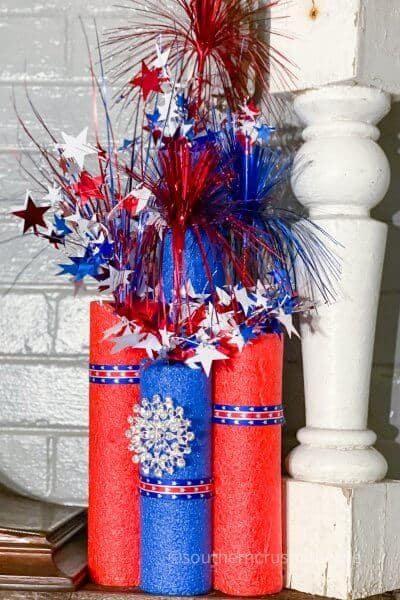 dollar tree red and blue pool noodle firecrackers