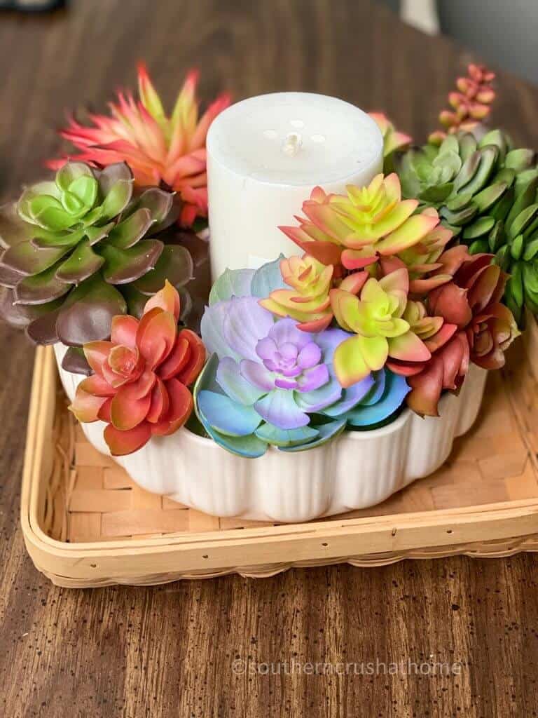finished faux succulent candle ring