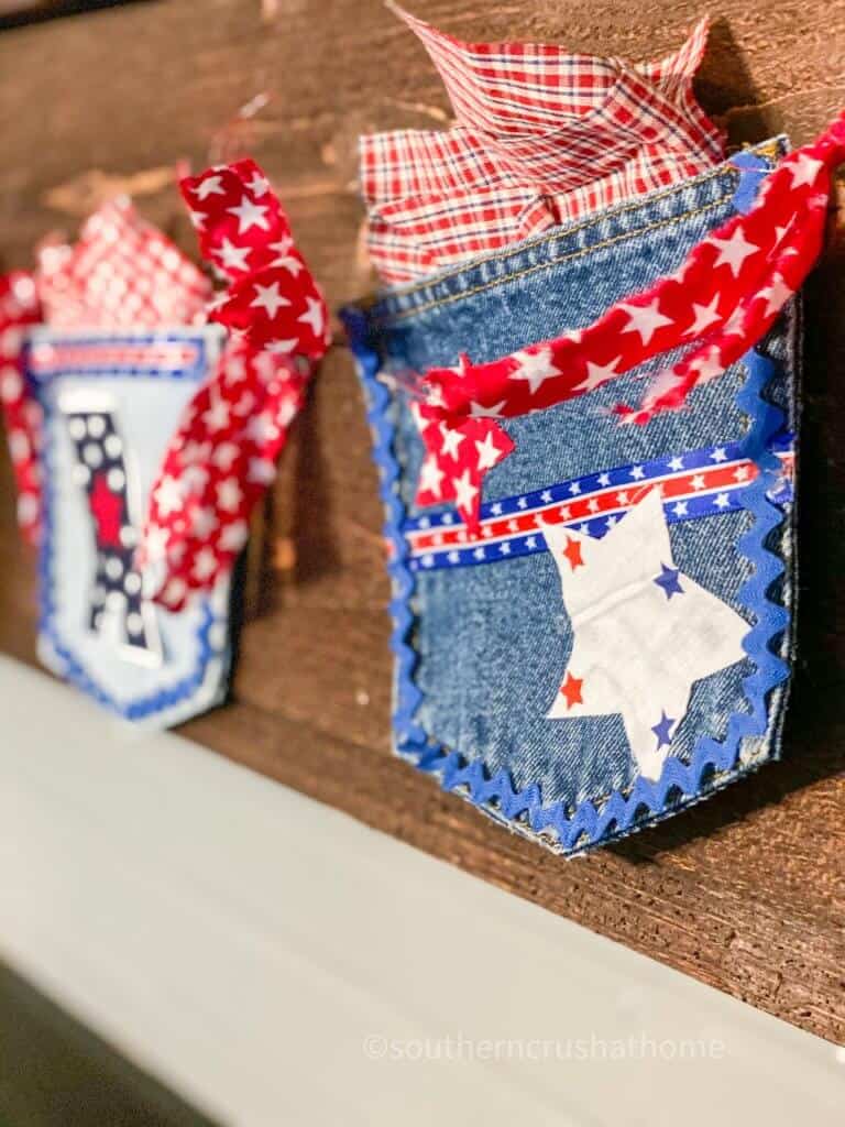 close up of patriotic jean pocket banner