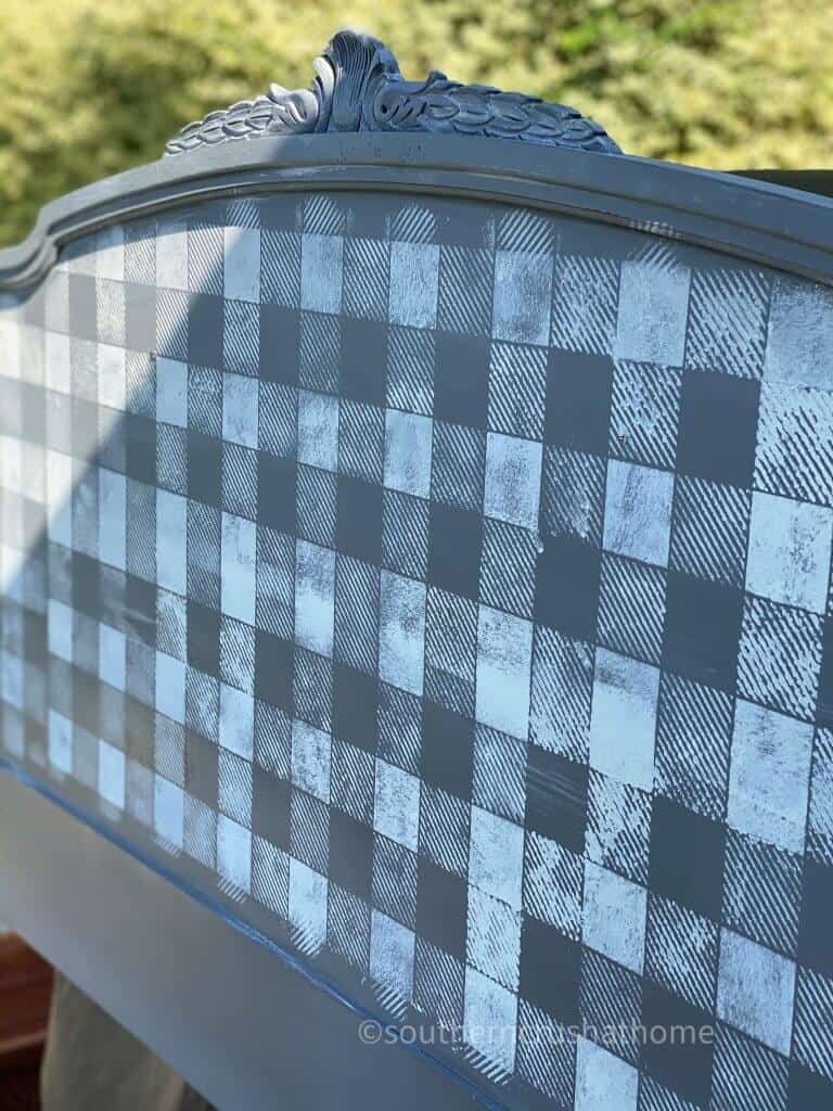 painted buffalo check on repurposed headboard