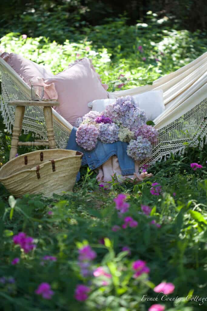 beautiful hammock with flowers and basket