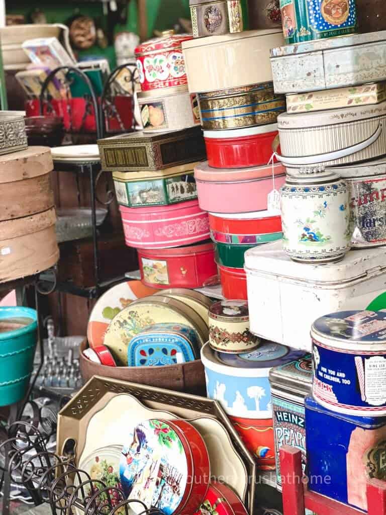 assorted colorful vintage tins