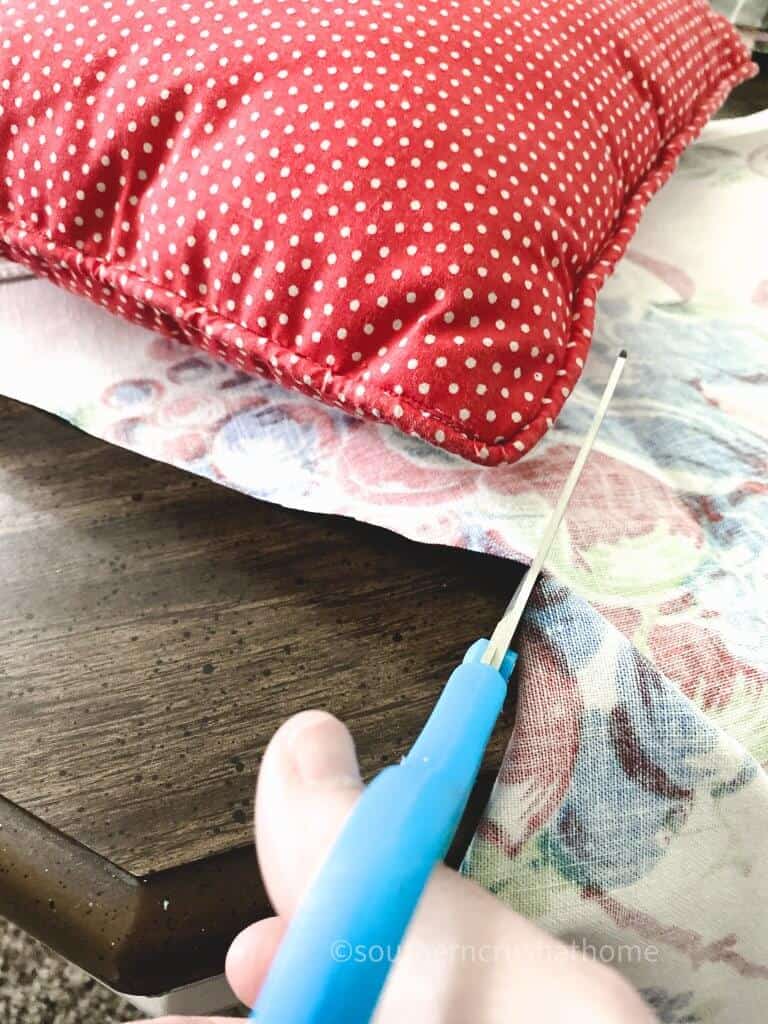 cutting fabric for thrift store pillow