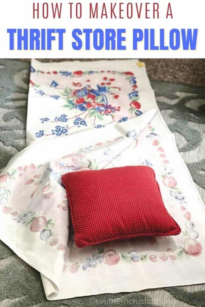 Thrift Store Pillow Makeover (using a Vintage Tablecloth)