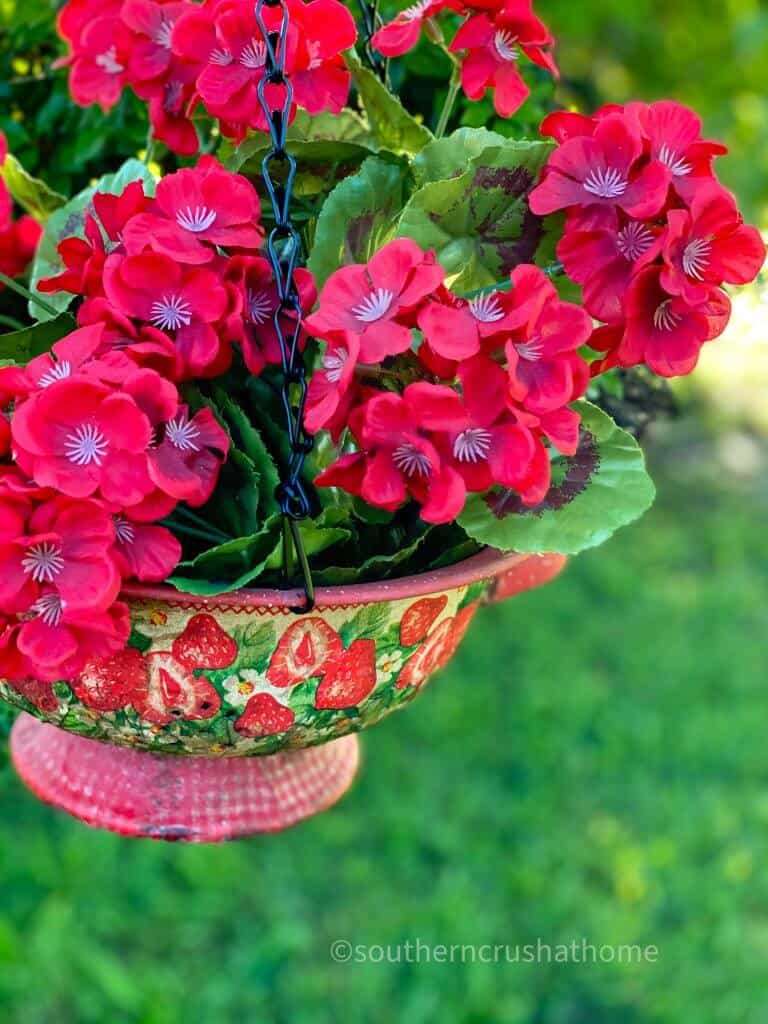 Upcycled Vintage Hanging Colander Planter side view