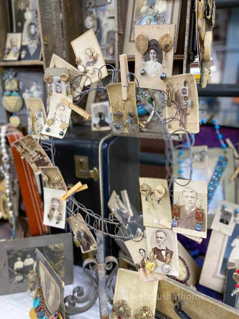 unique handmade jewelry displayed on vintage photos