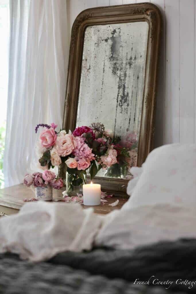 mercury glass mirror in bedroom