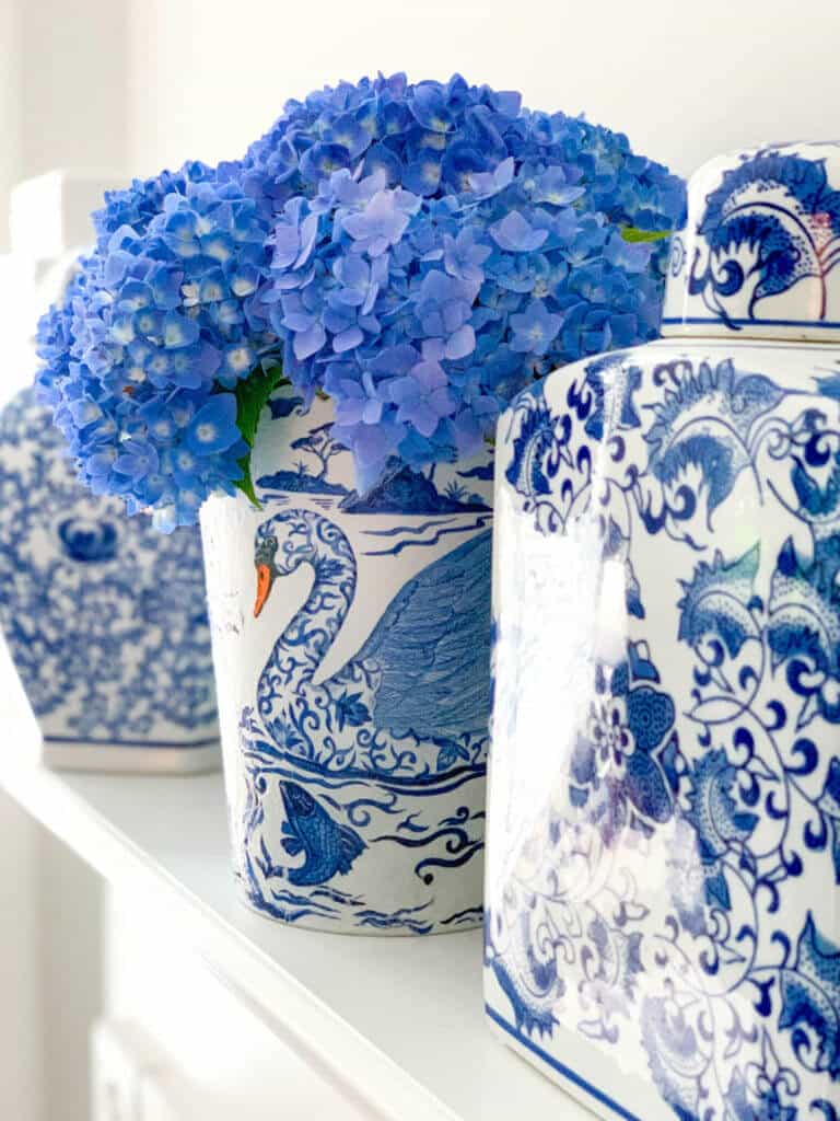 Chinoiserie vases with hydrangeas