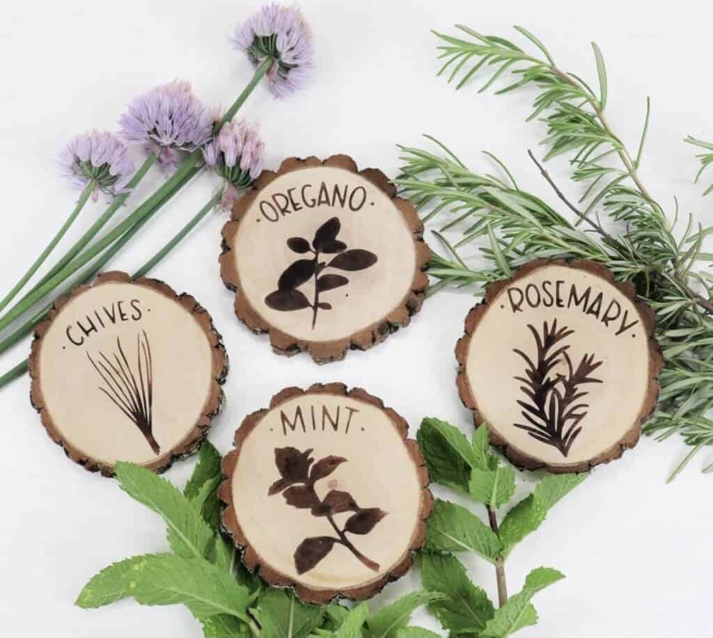 Wood burned plant markers