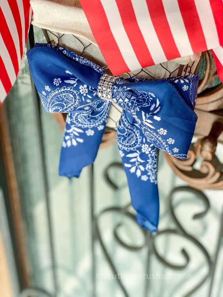 patriotic bandana bow on wreath