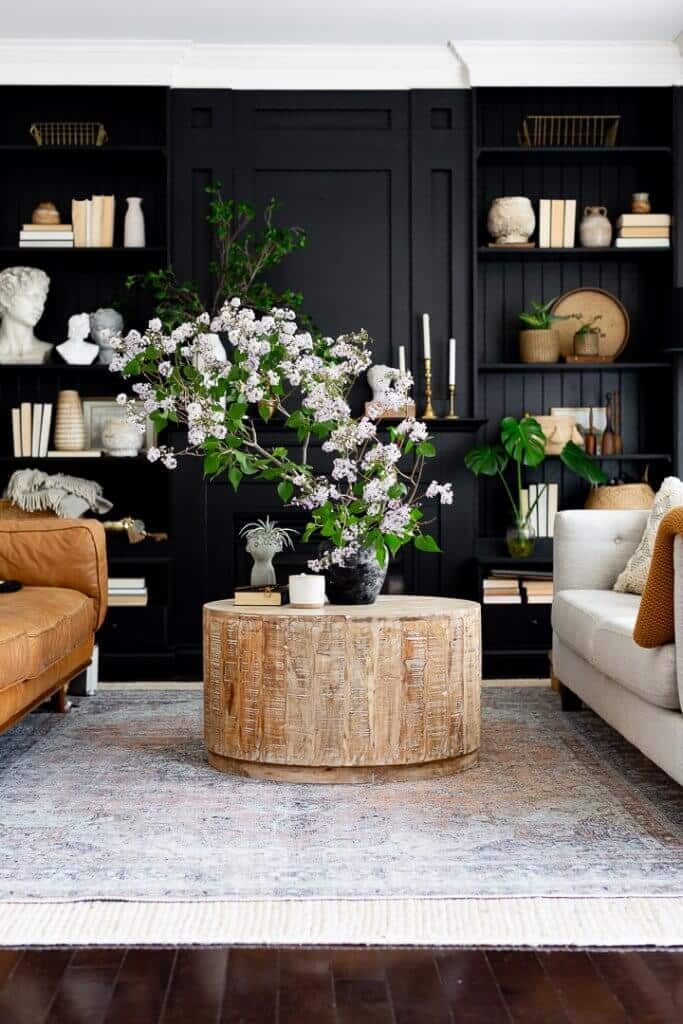 Living room with black walls