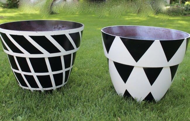 black and white painted pots