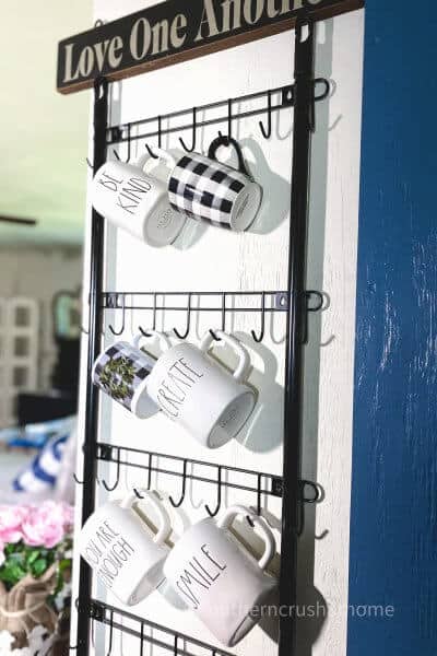 wall mounted mug rack with mugs