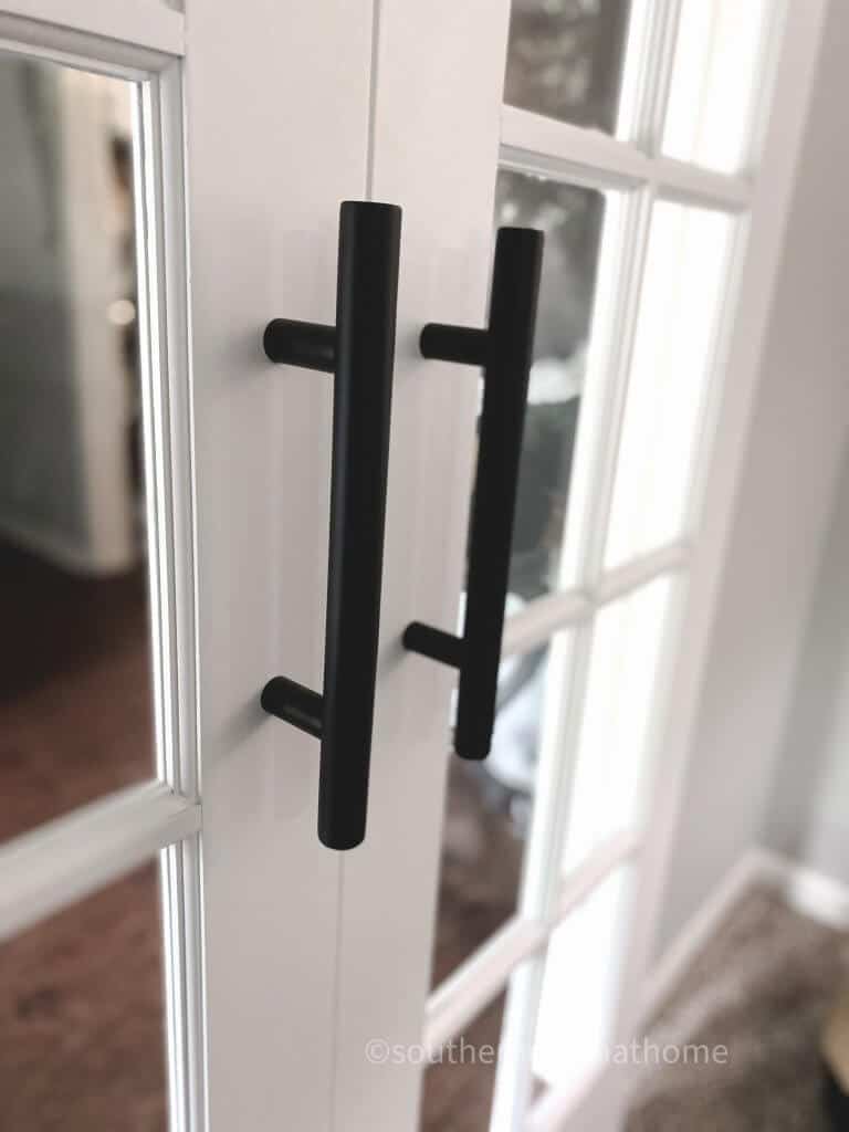 side view of handles on barn door