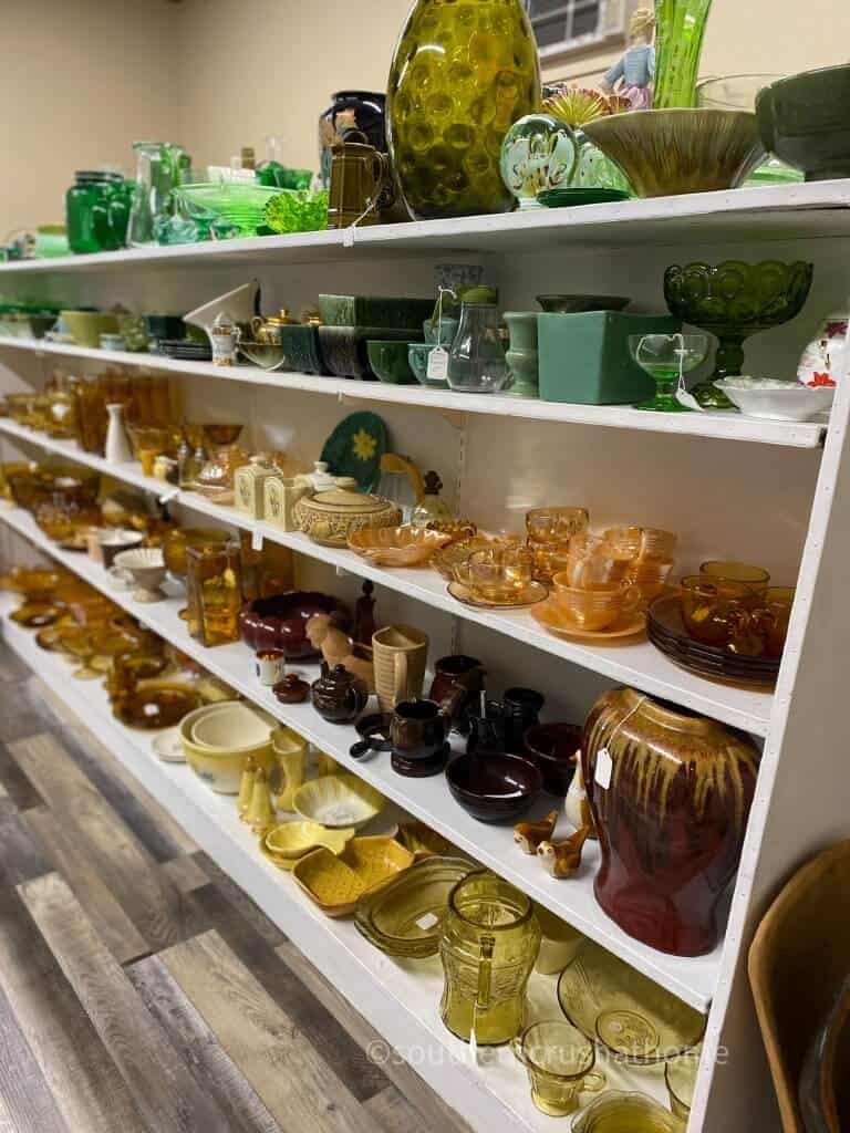 green and amber vintage glassware