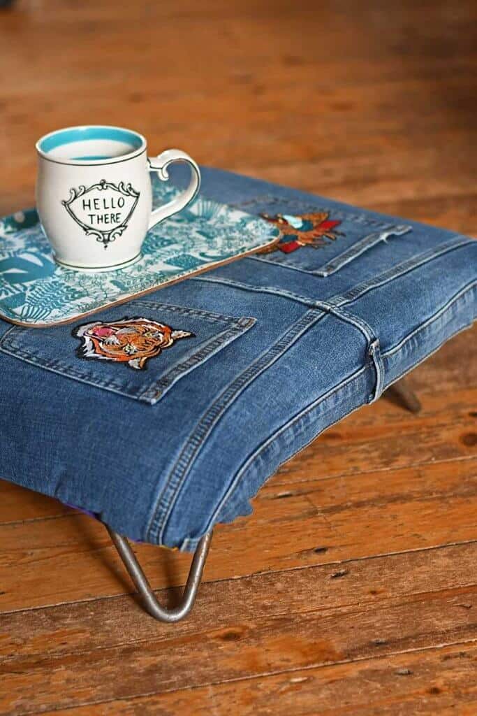 repurposed jean foot stool