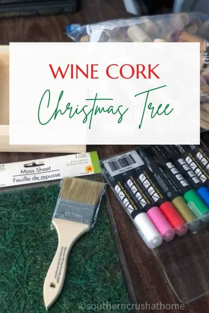 supplies for wine cork Christmas tree diy pin image