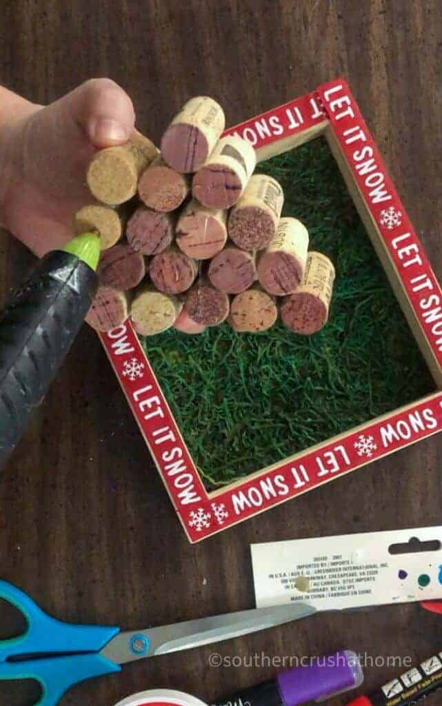 glueing wine cork tree in frame