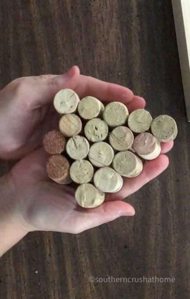 wine corks glued together to make Christmas tree