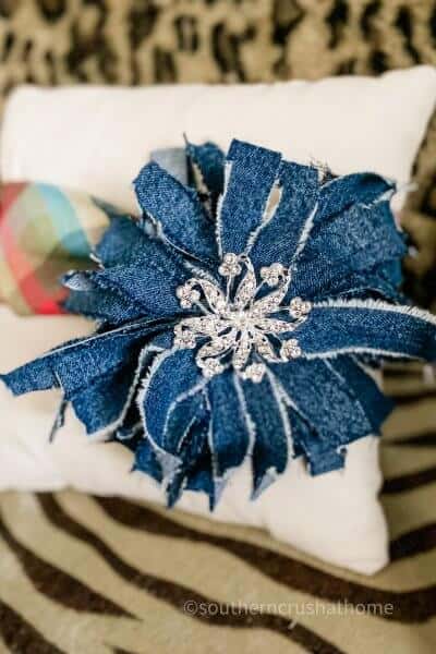 denim messy bow styled on pillow wrap