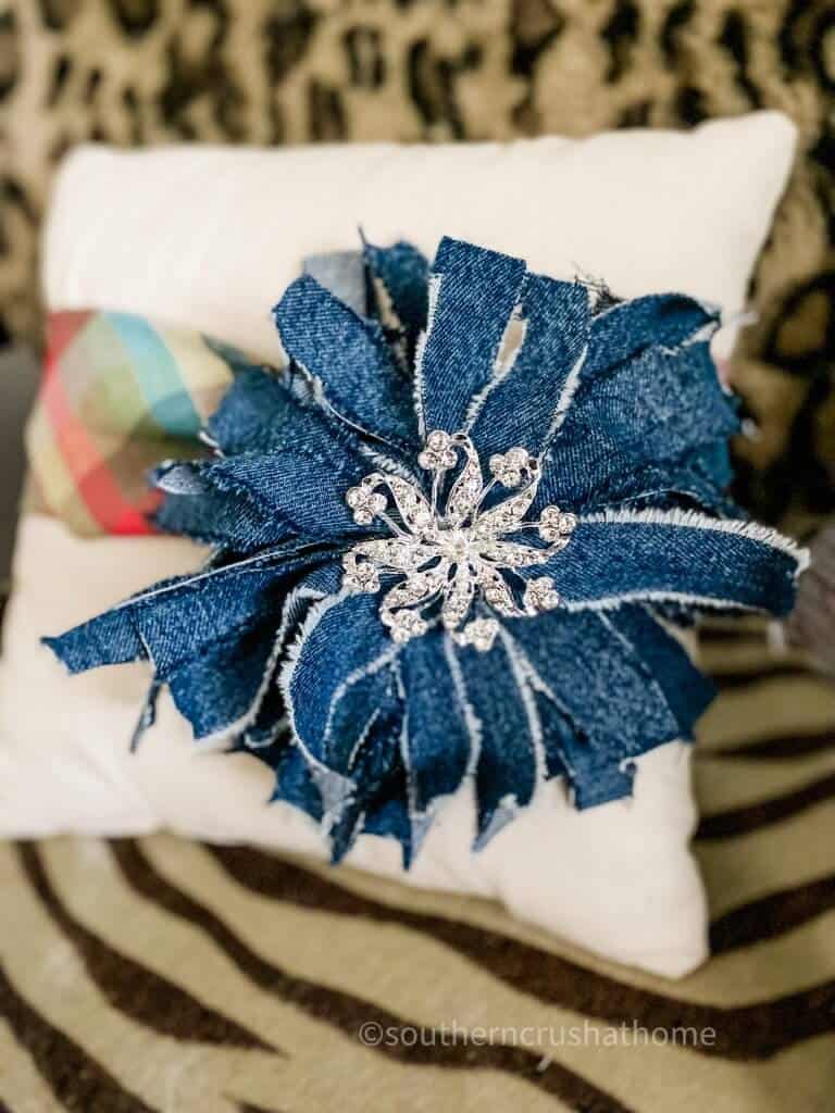 denim messy bow styled on pillow wrap