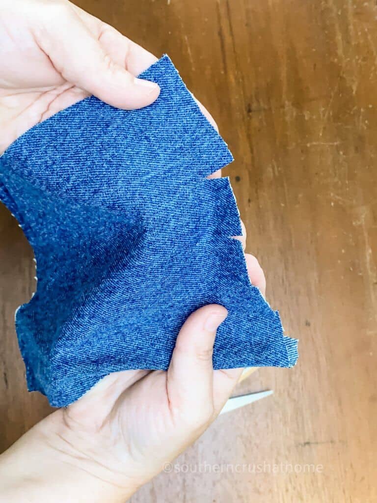 tearing jean square for messy bow strips