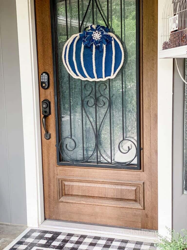 pumpkin wreath door decor on front door