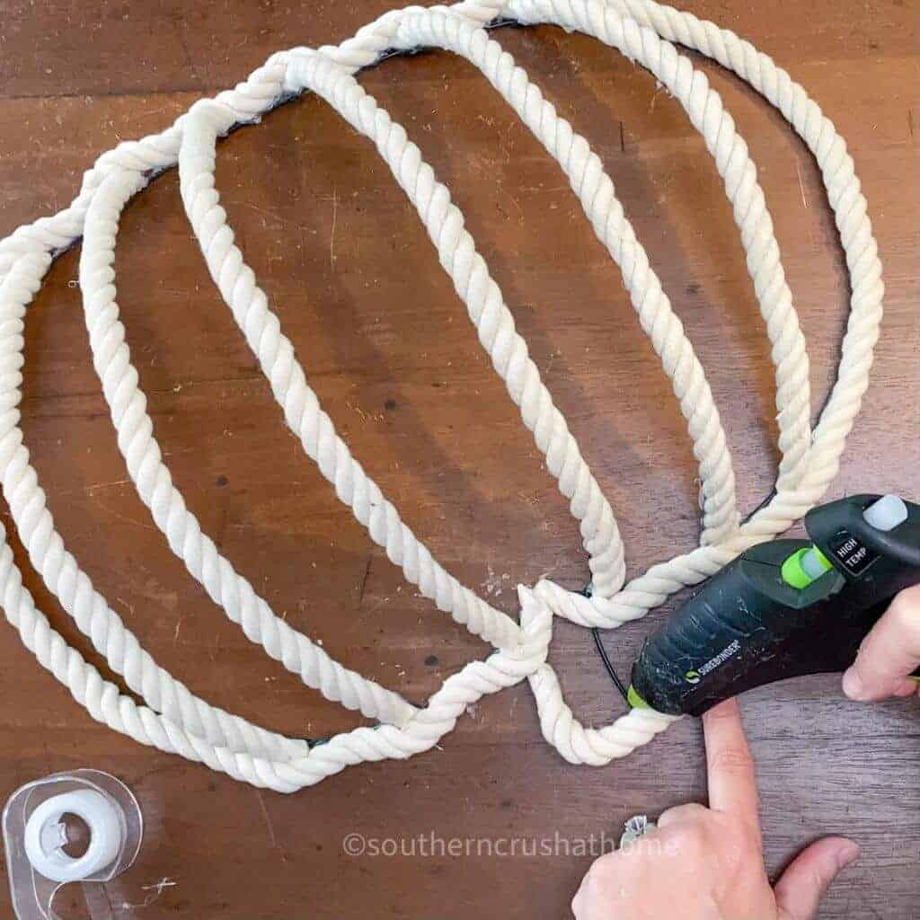 gluing rope to pumpkin