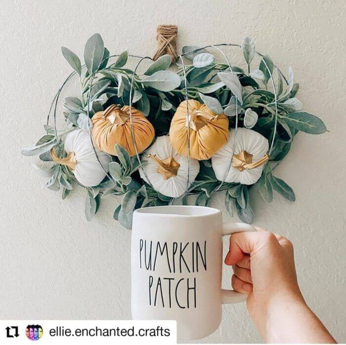 dollar tree pumpkin wreath with pumpkin patch mug