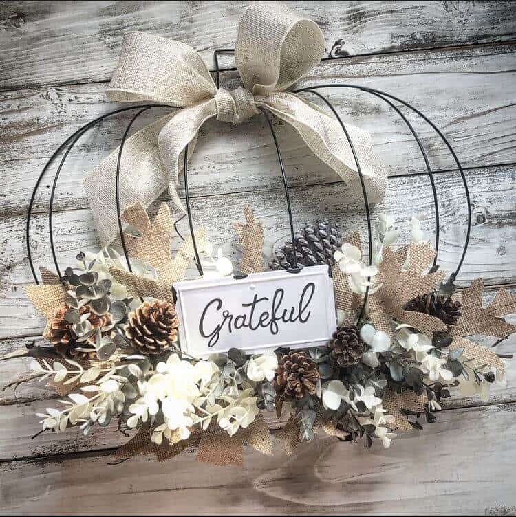 dollar tree pumpkin wreath with grateful sign