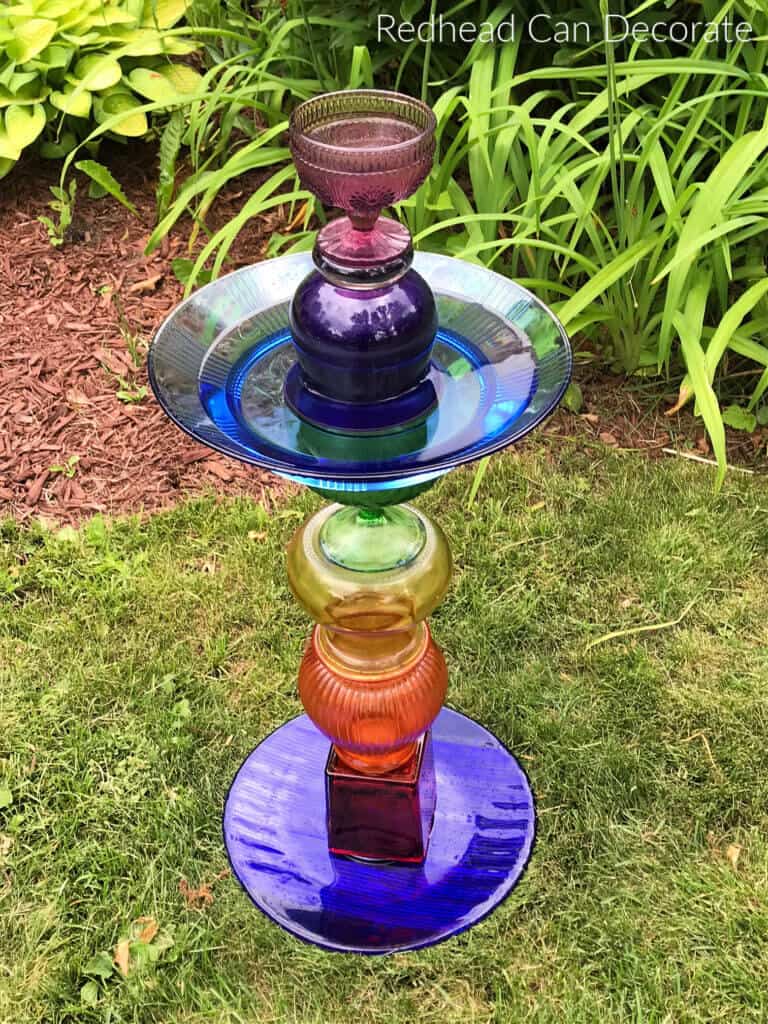 rainbow colored vintage bird bath