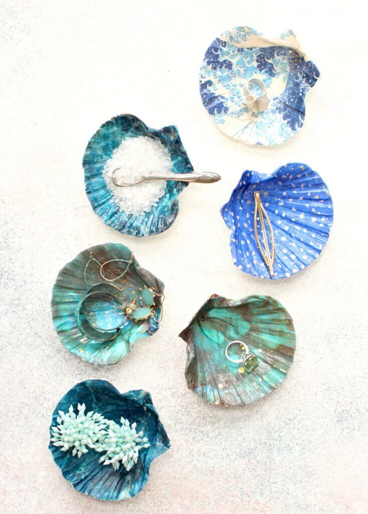 sea shells decoupaged