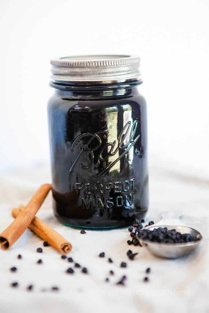 elderberry syrup in mason jar