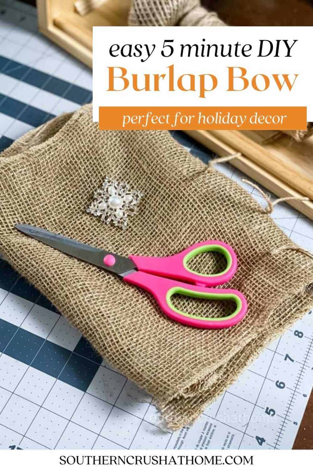 diy burlap bow pin image with text overlay