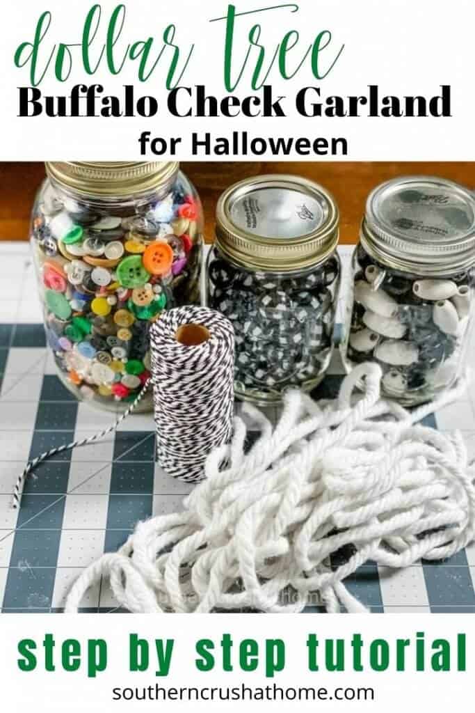 buffalo check garland for halloween pin image with text