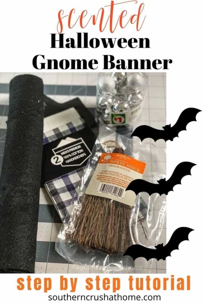 halloween scented gnome banner pin image with text overlay