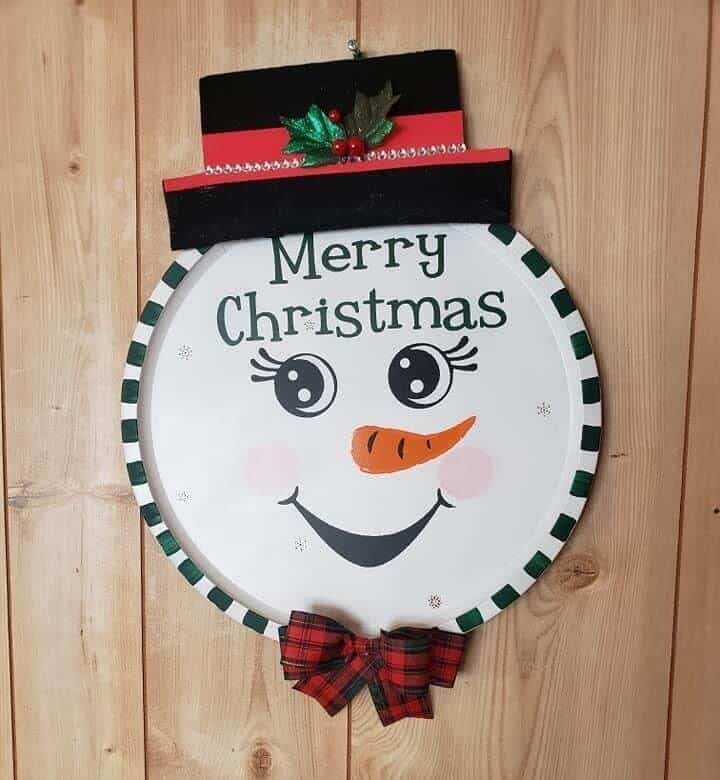 snowman with hat and merry christmas pizza pan craft