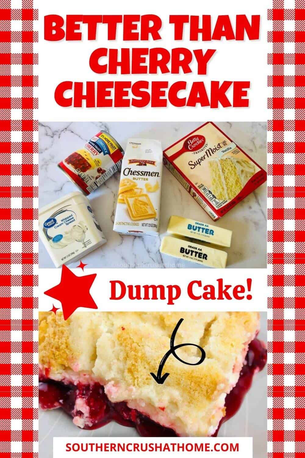 cherry cheesecake dump cake pin image with text